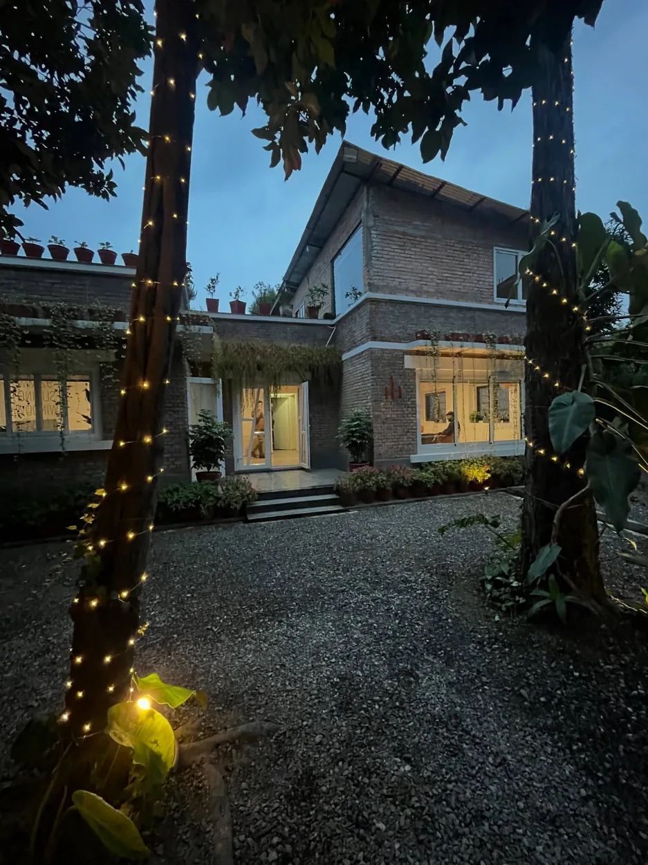 Exterior of the VS Infra workspace at dusk